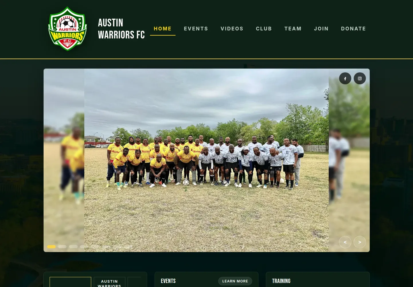 Austin Warriors FC website homepage