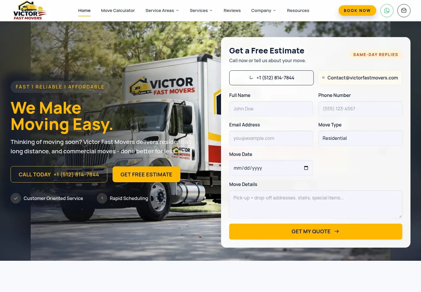 Victor Fast Movers website homepage